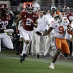 Clemson's Travis Etienne runs during the second half of the NCAA college football playoff championship game against Alabama, Monday, Jan. 7, 2019, in Santa Clara, Calif. (AP Photo/Chris Carlson)