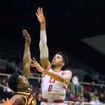 Stanford forward KZ Okpala (0) shoots over Arizona State guard Luguentz Dort (0) during the first half of an NCAA college basketball game in Stanford, Calif., Saturday, Jan. 12, 2019. (AP Photo/Tony Avelar)