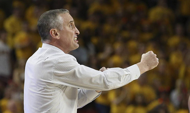 Arizona State coach Bobby Hurley argues with officials during the first half of the team's NCAA col...