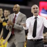 Arizona State coach Bobby Hurley argues a call during the first half of the team's NCAA college basketball game against UCLA on Thursday, Jan. 24, 2019, in Los Angeles. (AP Photo/Marcio Jose Sanchez)