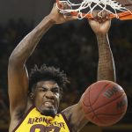 Arizona State forward Romello White dunks against Arizona during the second half of an NCAA college basketball game Thursday, Jan. 31, 2019, in Tempe, Ariz. Arizona State won 95-88 in overtime. (AP Photo/Ross D. Franklin)