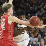 Arizona State forward Romello White, right, loses the basketball as Utah center Jayce Johnson (34) defends during the second half of an NCAA college basketball game Thursday, Jan. 3, 2019, in Tempe, Ariz. (AP Photo/Ralph Freso)
