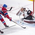 Arizona Coyotes goaltender Calvin Pickard (30) makes a save on Montreal Canadiens right wing Joel Armia (40) during the second period of an NHL hockey game Wednesday, Jan. 23, 2019, in Montreal. (Ryan Remiorz/The Canadian Press via AP)