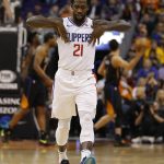 Los Angeles Clippers guard Patrick Beverley reacts after shooting a 3-point basket against the Phoenix Suns in the second half during an NBA basketball game, Friday, Jan. 4, 2019, in Phoenix. (AP Photo/Rick Scuteri)