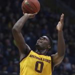 Arizona State guard Luguentz Dort shoots during the first half of the team's NCAA college basketball game against California on Wednesday, Jan. 9, 2019, in Berkeley, Calif. (AP Photo/Ben Margot)
