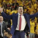 Arizona head coach Sean Miller argues with officials during the second half of the team's NCAA college basketball game against Arizona State on Thursday, Jan. 31, 2019, in Tempe, Ariz. Arizona State won 95-88 in overtime. (AP Photo/Ross D. Franklin)