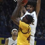 Arizona State's Zylan Cheatham shoots as California's California's Andre Kelly (22) defends during the first half of an NCAA college basketball game Wednesday, Jan. 9, 2019, in Berkeley, Calif. (AP Photo/Ben Margot)