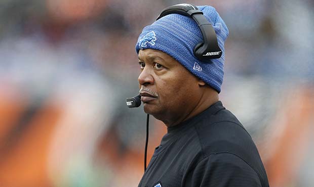 Detroit Lions head coach Jim Caldwell watches during the first half of an NFL football game against...
