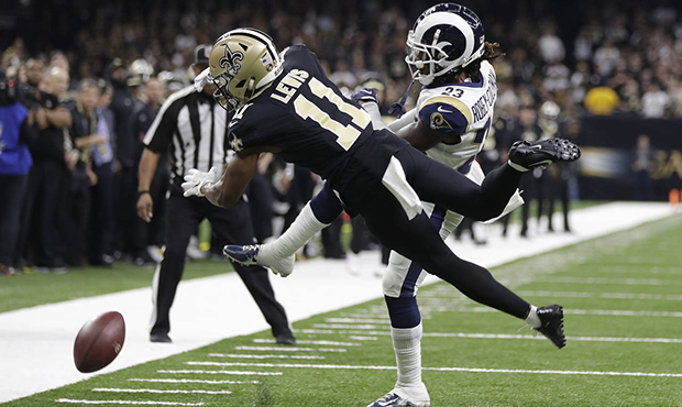 New Orleans Saints wide receiver Tommylee Lewis (11) works for a coach against Los Angeles Rams def...