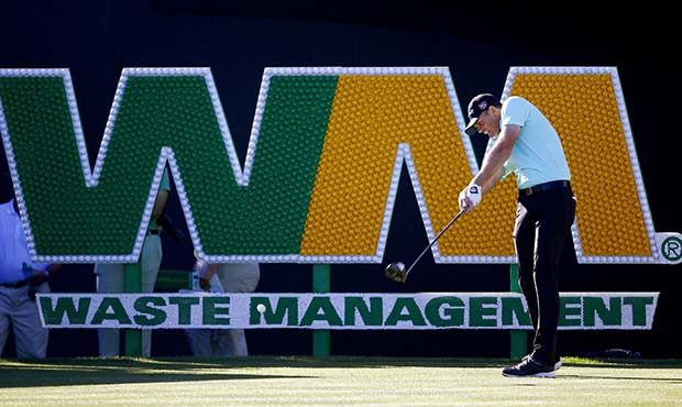 Brendan Steele hits his tee shot at the 17th hole during the third round of the Waste Management Ph...