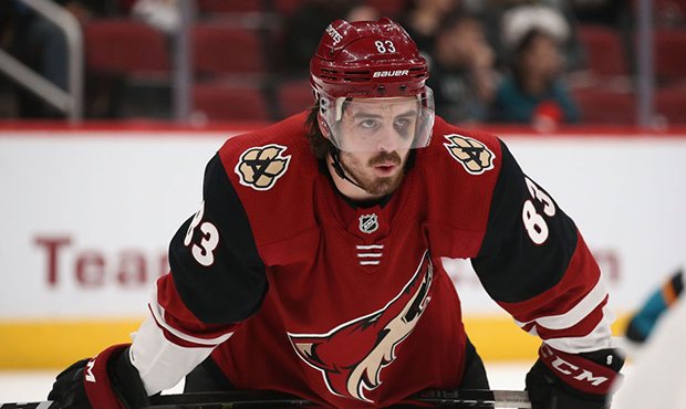 Conor Garland of the Arizona Coyotes during the first period of the NHL game against the San Jose S...
