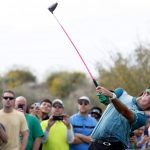 Bubba Watson hits from the 15th tee during the third round of the Phoenix Open PGA golf tournament, Saturday, Feb. 2, 2019, in Scottsdale, Ariz. (AP Photo/Matt York)