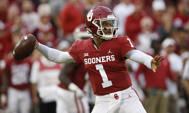 FILE - In this Sept. 22, 2018, file photo, Oklahoma quarterback Kyler Murray (1) throws in the firs...