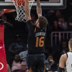 Phoenix Suns guard Tyler Johnson (16) dunks during the first half of an NBA basketball game against the Atlanta Hawks Saturday, Feb. 23, 2019, in Atlanta. (AP Photo/Danny Karnik)