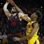 Stanford center Josh Sharma (20) is fouled by Arizona State forward De'Quon Lake during the first half of an NCAA college basketball game Wednesday, Feb. 20, 2019, in Tempe, Ariz. (AP Photo/Rick Scuteri)