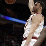 Cleveland Cavaliers' Larry Nance Jr. dunks against the Phoenix Suns in the first half of an NBA basketball game, Thursday, Feb. 21, 2019, in Cleveland. (AP Photo/Tony Dejak)