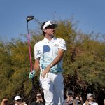 Bubba Watson lets go of his club on the ninth tee after hitting wide right during the second round of the Phoenix Open PGA golf tournament, Friday, Feb. 1, 2019, in Scottsdale, Ariz. (AP Photo/Matt York)