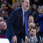Washington coach Mike Hopkins shouts out a play to his team during the first half of an NCAA college basketball game against Arizona State on Saturday, Feb. 9, 2019, in Tempe, Ariz. (AP Photo/Darryl Webb)