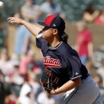 Cleveland Indians pitcher Chih-Wei Hu throws against the Arizona Diamondbacks during the first inning of a spring training baseball game, Thursday, Feb. 28, 2019, in Scottsdale, Ariz. (AP Photo/Matt York)