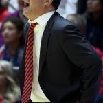 Arizona coach Sean Miller yells to players during the first half of an NCAA college basketball game against Utah on Thursday, Feb. 14, 2019, in Salt Lake City. (AP Photo/Alex Goodlett)