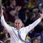 Arizona State Bobby Hurley reacts during the second half of the team's NCAA college basketball game against Washington on Saturday, Feb. 9, 2019, in Tempe, Ariz. Arizona State won 75-63. (AP Photo/Darryl Webb)