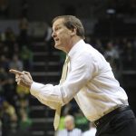 Oregon coach Dana Altman gestures tohis team during the first half of an NCAA college basketball game against Arizona State on Thursday, Feb. 28, 2019, in Eugene, Ore. (AP Photo/Chris Pietsch)