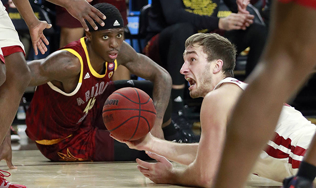 Arizona State forward Zylan Cheatham, left, looks on during the second half of an NCAA college bask...