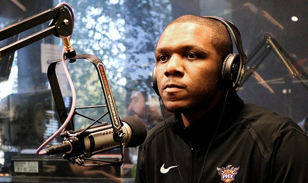 Phoenix Suns interim GM James Jones sits during an interview with The Doug & Wolf Show on 98.7 ...
