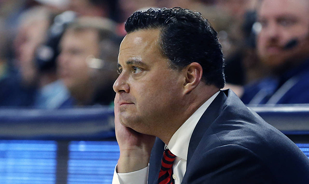 Arizona coach Sean Miller watches during the second half of the team's NCAA college basketball game...