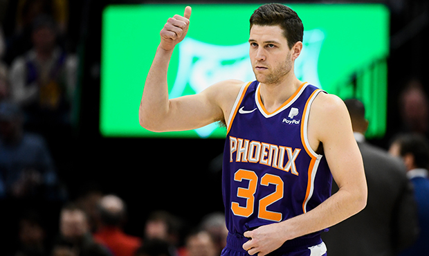 Jimmer Fredette #32 of the Phoenix Suns looks on during a game against the Utah Jazz at Vivint Smar...