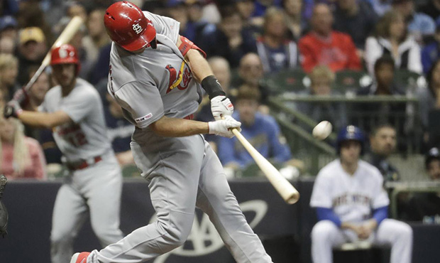 St. Louis Cardinals' Paul Goldschmidt hits a two-run home run during the first inning of a baseball...