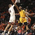 Arizona State's Rob Edwards (2) gets past a block by Oregon State's Kylor Kelley (24) during the first half of an NCAA college basketball game in Corvallis, Ore., Sunday, March 3, 2019. (AP Photo/Amanda Loman)