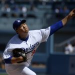 Los Angeles Dodgers starting pitcher Hyun-Jin Ryu throws to the plate during the first inning of a baseball game against the Arizona Diamondbacks Thursday, March 28, 2019, in Los Angeles. (AP Photo/Mark J. Terrill)