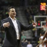 Arizona coach Sean Miller reacts to a play call during the first half of the team's NCAA college basketball game against Oregon on Saturday, March 2, 2019, in Eugene, Ore. (AP Photo/Chris Pietsch)