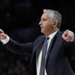 Phoenix Suns coach Igor Kokoskov signals in a play during the first half of the team's NBA basketball game against the Portland Trail Blazers in Portland, Ore., Saturday, March 9, 2019. (AP Photo/Steve Dipaola)
