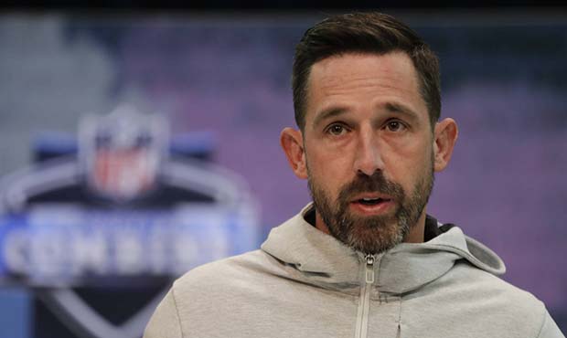 San Francisco 49ers head coach Kyle Shanahan speaks during a press conference at the NFL football s...