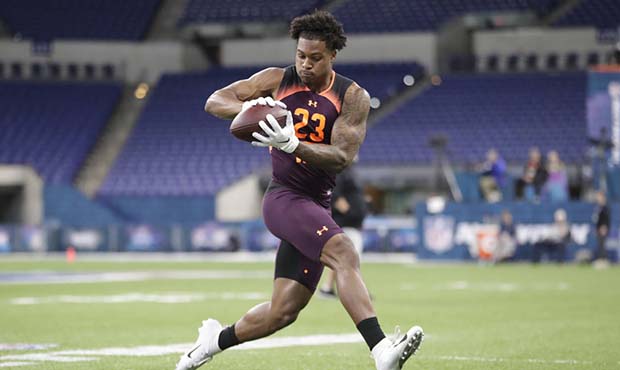 Arizona State wide receiver N'Keal Harry runs a drill at the NFL football scouting combine in India...
