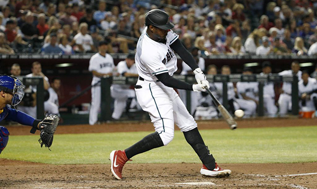 Arizona Diamondbacks' Adam Jones hits a single against the Chicago Cubs during the fifth inning of ...