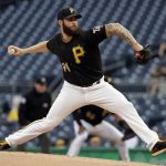 Pittsburgh Pirates starting pitcher Trevor Williams delivers in the first inning of a baseball game against the Arizona Diamondbacks in Pittsburgh, Tuesday, April 23, 2019. (AP Photo/Gene J. Puskar)
