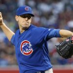 Chicago Cubs starting pitcher Kyle Hendricks throws against the Arizona Diamondbacks during the first inning of a baseball game, Friday, April 26, 2019, in Phoenix. (AP Photo/Ralph Freso)