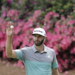Dustin Johnson reacts after a birdie on the 13th hole during the second round for the Masters golf tournament Friday, April 12, 2019, in Augusta, Ga. (AP Photo/David J. Phillip)