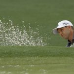 Sergio Garcia, of Spain, hits from a bunker on the second hole during the second round for the Masters golf tournament Friday, April 12, 2019, in Augusta, Ga. (AP Photo/Matt Slocum)
