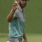 Dustin Johnson reacts after his birdie on the 10th hole during the second round for the Masters golf tournament Friday, April 12, 2019, in Augusta, Ga. (AP Photo/Chris Carlson)