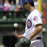 Chicago Cubs starting pitcher Yu Darvish, of Japan, tosses the ball during the first inning of a baseball game against the Arizona Diamondbacks, Saturday, April 20, 2019, in Chicago. (AP Photo/Nam Y. Huh)