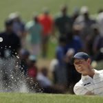 Rory McIlroy, of Northern Ireland, hits from a bunker on the sixth hole during the second round for the Masters golf tournament Friday, April 12, 2019, in Augusta, Ga. (AP Photo/Chris Carlson)