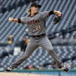 Arizona Diamondbacks starting pitcher Zack Greinke delivers during the first inning of a baseball game against the Pittsburgh Pirates in Pittsburgh, Thursday, April 25, 2019. (AP Photo/Gene J. Puskar)
