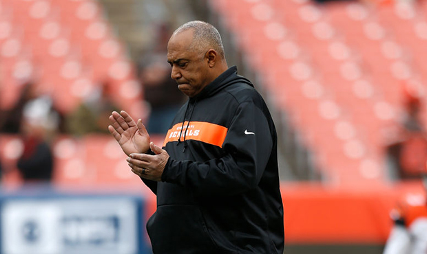 Head coach Marvin Lewis of the Cincinnati Bengals looks on prior to the game against the Cleveland ...