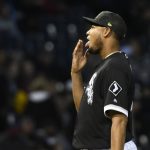 Chicago White Sox starting pitcher Ivan Nova waits after Toronto Blue Jays' Justin Smoak scored during the third inning of a baseball game Friday, May 17, 2019, in Chicago. (AP Photo/Matt Marton)
