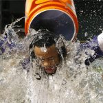 Arizona Diamondbacks' Ketel Marte gets doused with water after his single drove in the winning run in the 10th inning of the team's baseball game against the Atlanta Braves on Thursday, May 9, 2019, in Phoenix. The Diamondbacks won 3-2. (AP Photo/Ross D. Franklin)