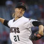Arizona Diamondbacks starting pitcher Zack Greinke throws to an Atlanta Braves batter during the first inning of a baseball game Friday, May 10, 2019, in Phoenix. (AP Photo/Ross D. Franklin)